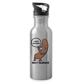 silly sausage funny design great for fathers day - Water bottle with straw - silver - Right
