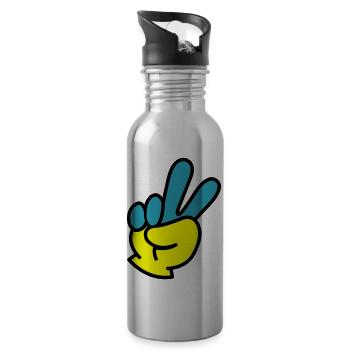 Peace Hand Ukraine - Trinkflasche mit integriertem Trinkhalm - Lightsilver - Rechts
