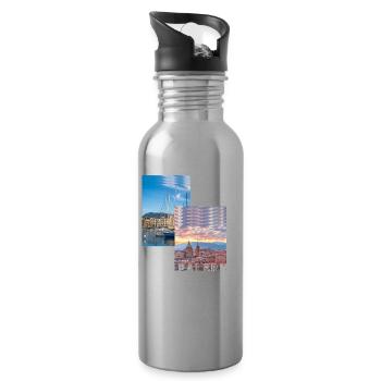 Palermo Italy City Skyline Home Love - Water bottle with straw - silver - Right