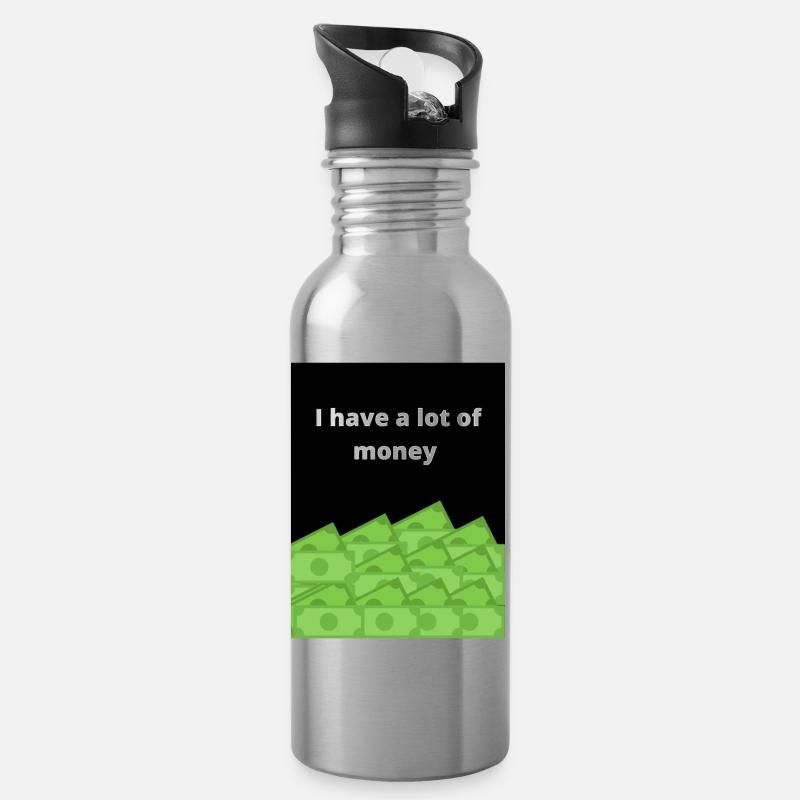 Geld Tshirt - Trinkflasche mit integriertem Trinkhalm - Lightsilver