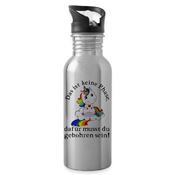 Einhorn, Das ist keine Phase, ...Spruch - Trinkflasche mit integriertem Trinkhalm - Lightsilver - Rechts