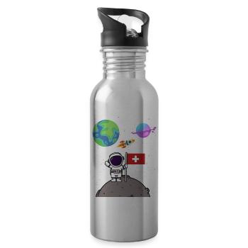 Mondlandung Planet Schweiz Flagge Astronaut - Trinkflasche mit integriertem Trinkhalm - Lightsilver - Rechts