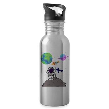 Mondlandung Planet Finnland Flagge Astronaut - Trinkflasche mit integriertem Trinkhalm - Lightsilver - Rechts