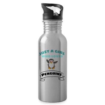 Zoo Animal Lovers Girl Gift Penguin - Water bottle with straw - silver - Right