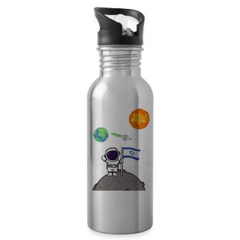 Planet Israel Flagge Mondlandung Astronaut - Trinkflasche mit integriertem Trinkhalm - Lightsilver - Rechts
