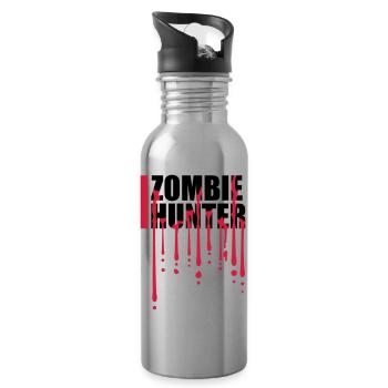 zombie hunter Halloween Quote - Water bottle with straw - silver - Right