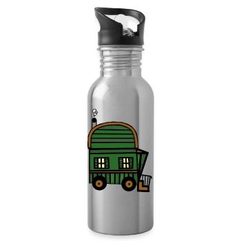Bauwagen Haus Hütte Immobilie wohnen Öko - Trinkflasche mit integriertem Trinkhalm - Lightsilver - Rechts