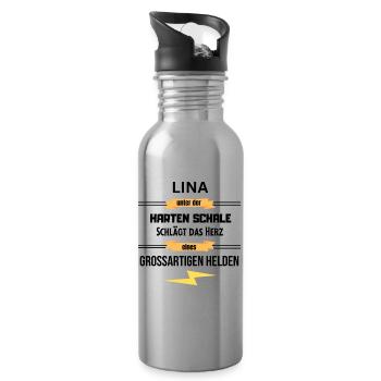 Lina unter harte Schale eines Großartigen Helden - Trinkflasche mit integriertem Trinkhalm - Lightsilver - Rechts