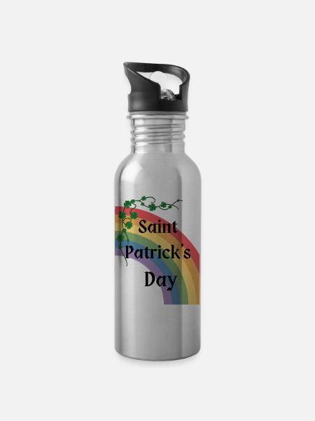 Fête de la Saint-Patrick avec arc-en-ciel - Gourde avec paille intégrée - argent clair