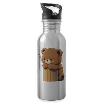 Cute Chibi Bear, Baby Bear - Water bottle with straw - silver - Right