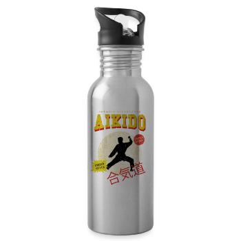 Aikido Kampfsport Kampfkunst Kämpfer Vintage Retro - Trinkflasche mit integriertem Trinkhalm - Lightsilver - Rechts