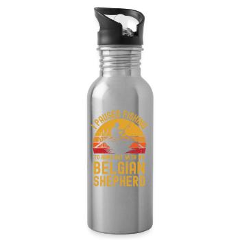 Fishing, fishing and Belgian Shepherd - Water bottle with straw - silver - Right