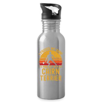 Badminton und Cairn Terrier - Trinkflasche mit integriertem Trinkhalm - Lightsilver - Rechts