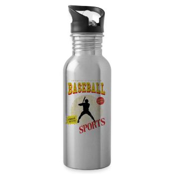 Baseball Baseball Player USA Sport Vintage Retro - Water bottle with straw - silver - Right