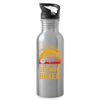 Bowling und Deutscher-Boxer - Trinkflasche mit integriertem Trinkhalm - Lightsilver - Rechts