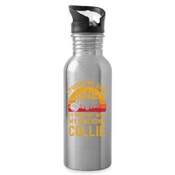 Bowling und Collie - Trinkflasche mit integriertem Trinkhalm - Lightsilver - Rechts