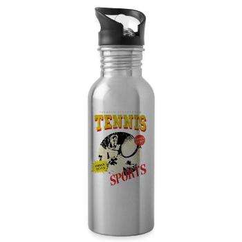 Tennis Player Tennis Player Vintage Retro - Water bottle with straw - silver - Right