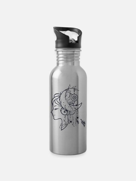 Stay Wild Moonchild - Trinkflasche mit integriertem Trinkhalm - Lightsilver