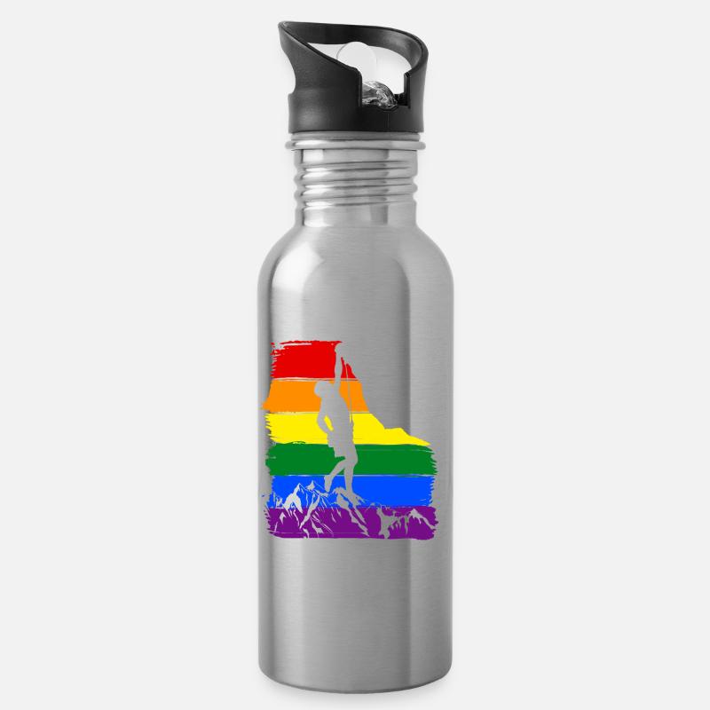 Klettern LGBT Pride - Trinkflasche mit integriertem Trinkhalm - Lightsilver