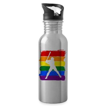 Baseball LGBT Pride - Trinkflasche mit integriertem Trinkhalm - Lightsilver - Rechts