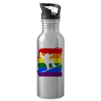 Snowboard LGBT Pride - Gourde avec paille intégrée - argent clair - Droite