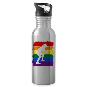 Frauen Badminton LGBT - Trinkflasche mit integriertem Trinkhalm - Lightsilver - Rechts