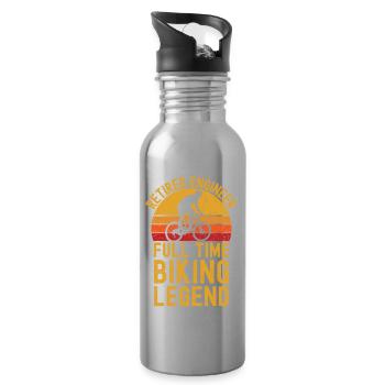 Retired engineer biking legend - Water bottle with straw - silver - Right