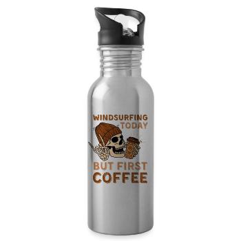 Coffee Windsurfing skeleton - Water bottle with straw - silver - Right