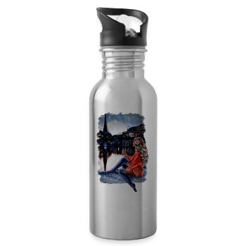 Hamburg Winter Frau blond Illustration Alster - Trinkflasche mit integriertem Trinkhalm - Lightsilver - Rechts