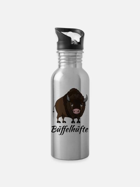 Büffelhüfte - Trinkflasche mit integriertem Trinkhalm - Lightsilver