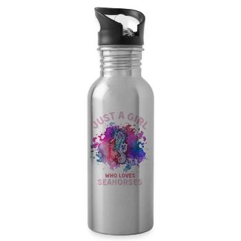 Nur ein Mädchen, das Seepferdchen liebt - Trinkflasche mit integriertem Trinkhalm - Lightsilver - Rechts