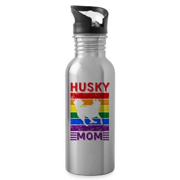 Husky Mom LGBTQ Regenbogenflagge - Trinkflasche mit integriertem Trinkhalm - Lightsilver - Rechts