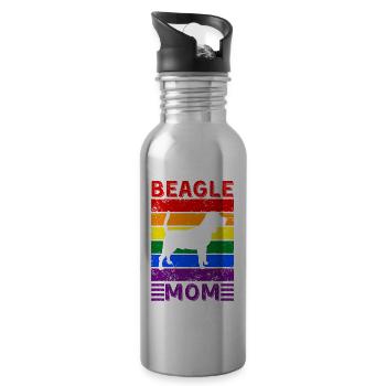 Beagle Mom LGBTQ Rainbow Flag - Water bottle with straw - silver - Right