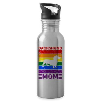 Dachshund Mom LGBTQ Rainbow Flag - Water bottle with straw - silver - Right