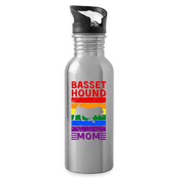 Basset-hound Maman LGBTQ Drapeau arc-en-ciel - Gourde avec paille intégrée - argent clair - Droite