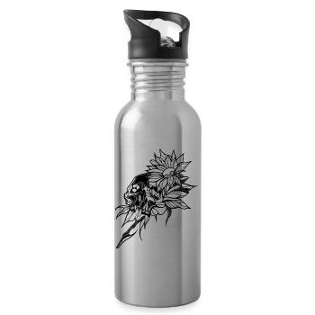 Schädel // Blume // Illustration - Trinkflasche mit integriertem Trinkhalm - Lightsilver - Rechts