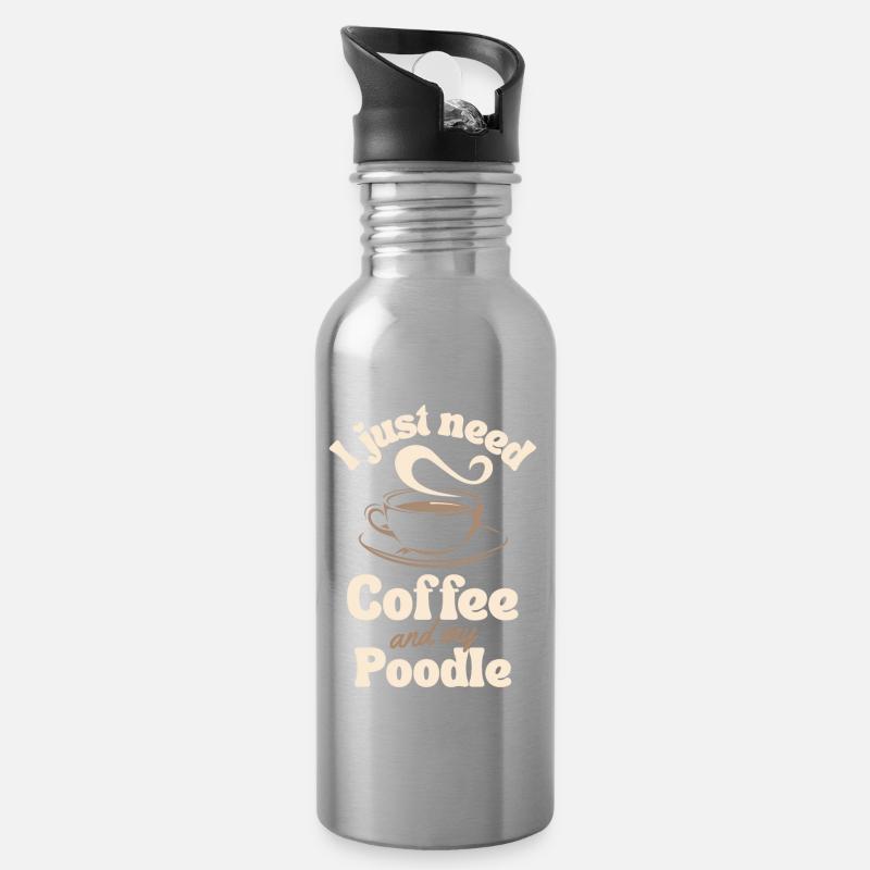 Kaffeepudel-Liebhaber - Trinkflasche mit integriertem Trinkhalm - Lightsilver