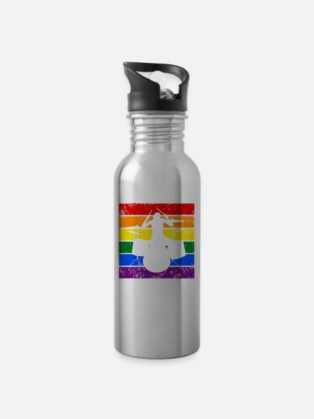 Trommeln LGBTQ - Trinkflasche mit integriertem Trinkhalm - Lightsilver