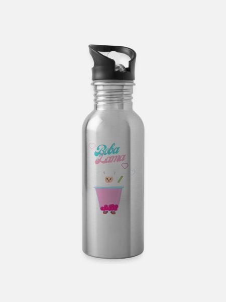 Boba Tea Lama /Bubble tea Lama - Trinkflasche mit integriertem Trinkhalm - Lightsilver