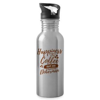 Coffee Doberman lover - Water bottle with straw - silver - Right