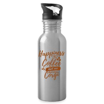 Coffee Corgi lover - Water bottle with straw - silver - Right