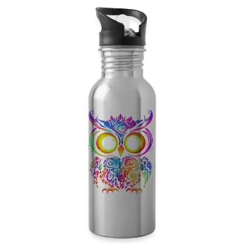 Owl Owl Bird Animal Owl Eagle Owl Neon - Water bottle with straw - silver - Right