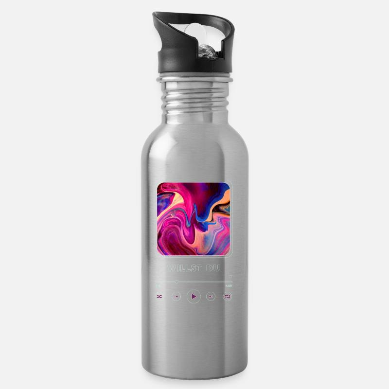Music Player Willst Du - Trinkflasche mit integriertem Trinkhalm - Lightsilver