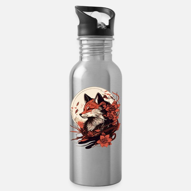 Fuchs Japan - Trinkflasche mit integriertem Trinkhalm - Lightsilver