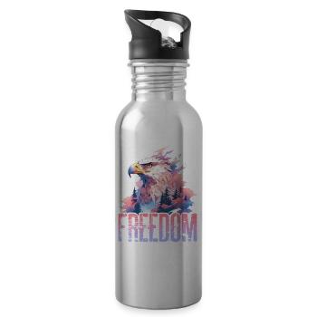 Eagle Freedom Eagle Head Nature Wilderness Trees Mountains - Water bottle with straw - silver - Right