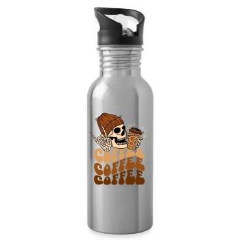 Kaffee und Totenkopf - Trinkflasche mit integriertem Trinkhalm - Lightsilver - Rechts