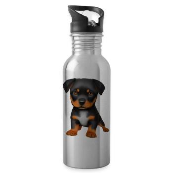 Rottweiler Chien Chiot Rottweiler Puppy Chiens - Gourde avec paille intégrée - argent clair - Droite