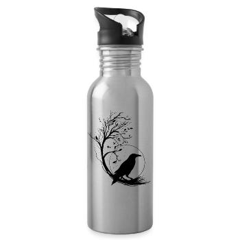 Rabe Vollmond Baum Silhouette - Mystische Nacht - Trinkflasche mit integriertem Trinkhalm - Lightsilver - Rechts