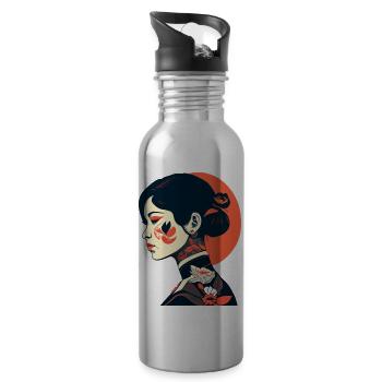 Geisha Tattoo Girl - Trinkflasche mit integriertem Trinkhalm - Lightsilver - Rechts