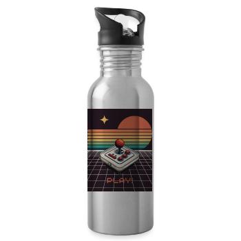 Gaming Retro Design - Play! - Trinkflasche mit integriertem Trinkhalm - Lightsilver - Rechts